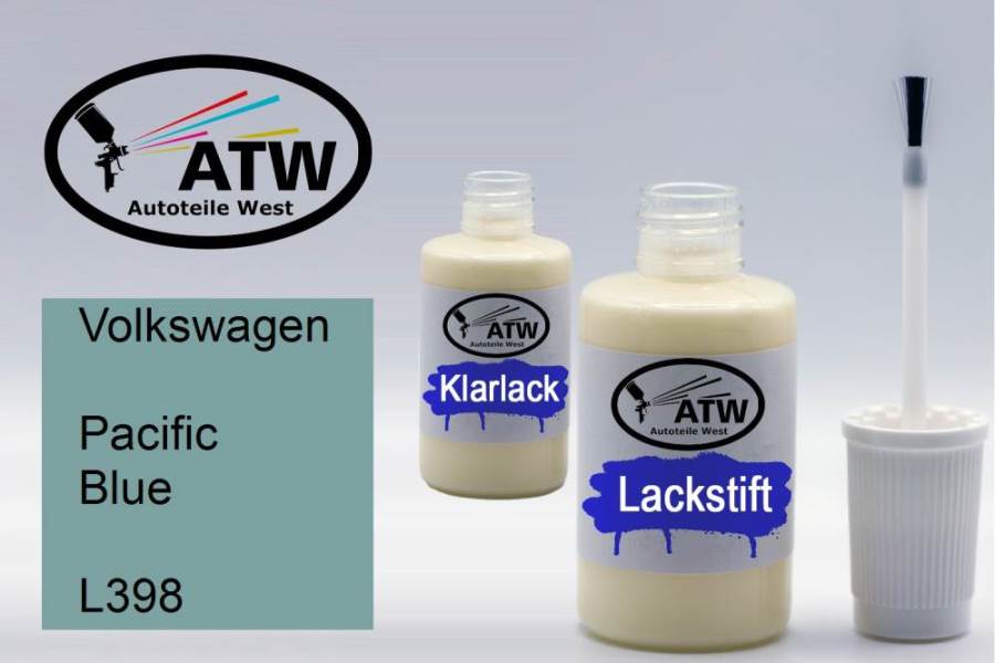 Volkswagen, Pacific Blue, L398: 20ml Lackstift + 20ml Klarlack - Set, von ATW Autoteile West.